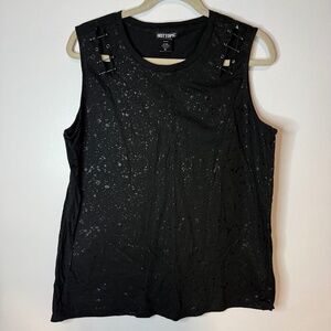 Hot Topic Black Speckled Metal Detail Distressed Tank Top Goth Punk Emo